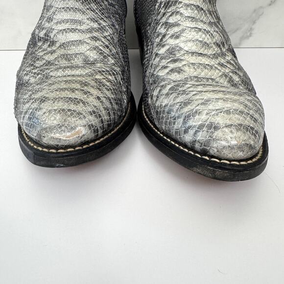 Cowboy Western Boots Mens 10.5 Made USA Texas Snake Print Classic Country Black - Picture 7 of 11